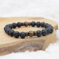 Bracelet "Confiance & Reconstruction" en Oeil de Tigre & Pierre de Lave Homme