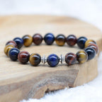 Bracelet "Protection Multicolor" en Oeil-de-Tigre Brun/Rouge/Bleu - lespierresdubienetre